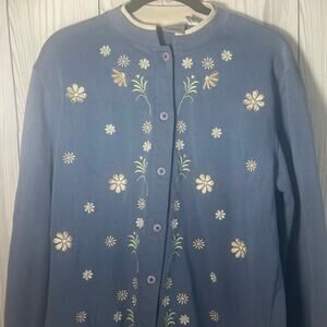 Vintage Jenny Buchanan Cardigan Grandma Flowers Womens Medium Cotton Cardigan